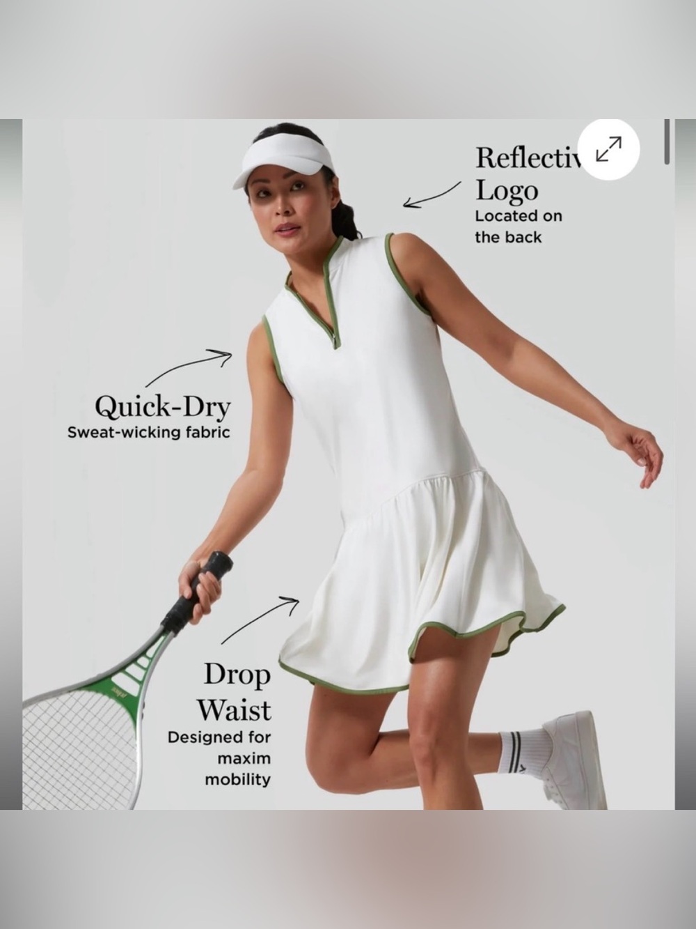 Tuckernuck Sport White and Green Quarter-Zip Tennis Dress | XL - Picture 2 of 6